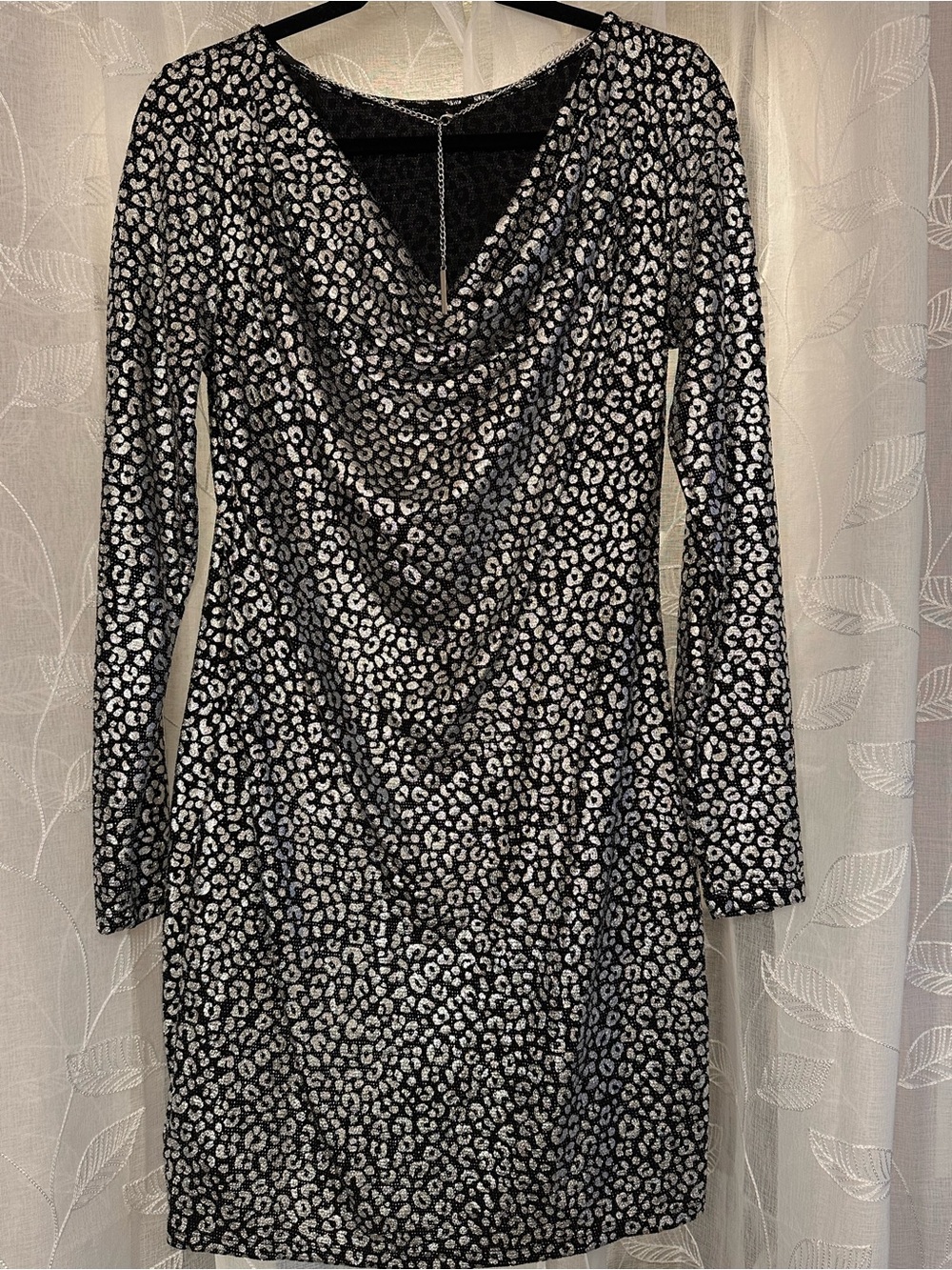 Michael Kors Silver & Black Metallic Leopard Cowl Back Dress - Picture 4 of 10